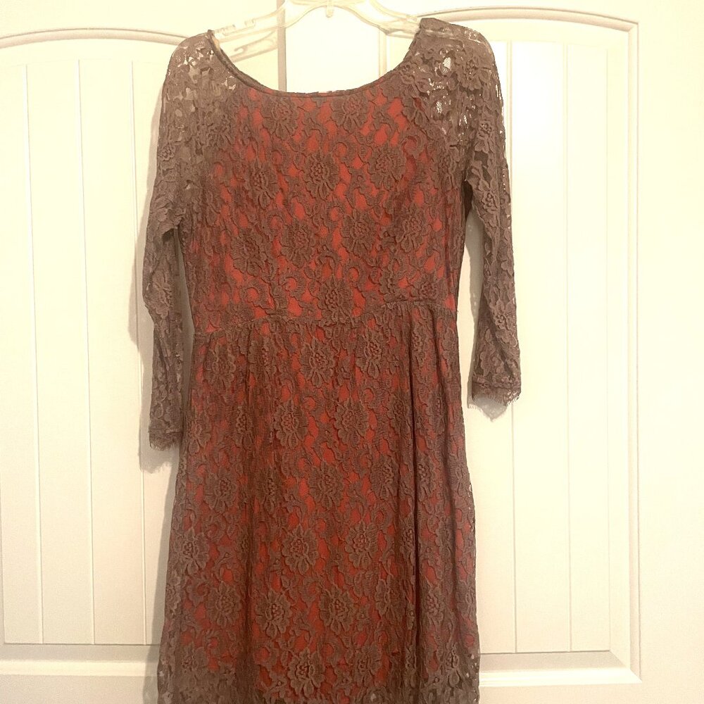 Flying Tomato Brown and Orange Lace Dress